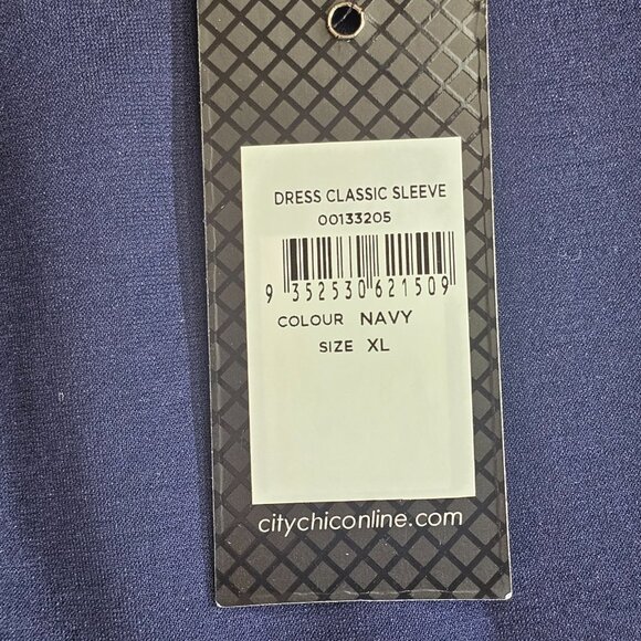 NWT City Chic Dress Womens XL 22 Navy Fit & Flare Midi Classic Sleeve Pockets - Picture 4 of 14